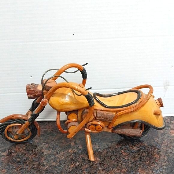 Harley-Davidson Wooden Motorcycle Model - Orange and Brown - Picture 1 of 7